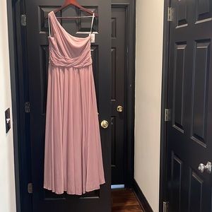 David’s Bridal One-Shoulder Mesh Bridesmaid Dress with Full Skirt